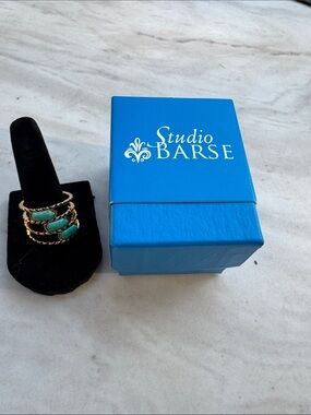 Studio Barse Gold Stackable Ring Set with Turquoise Stones